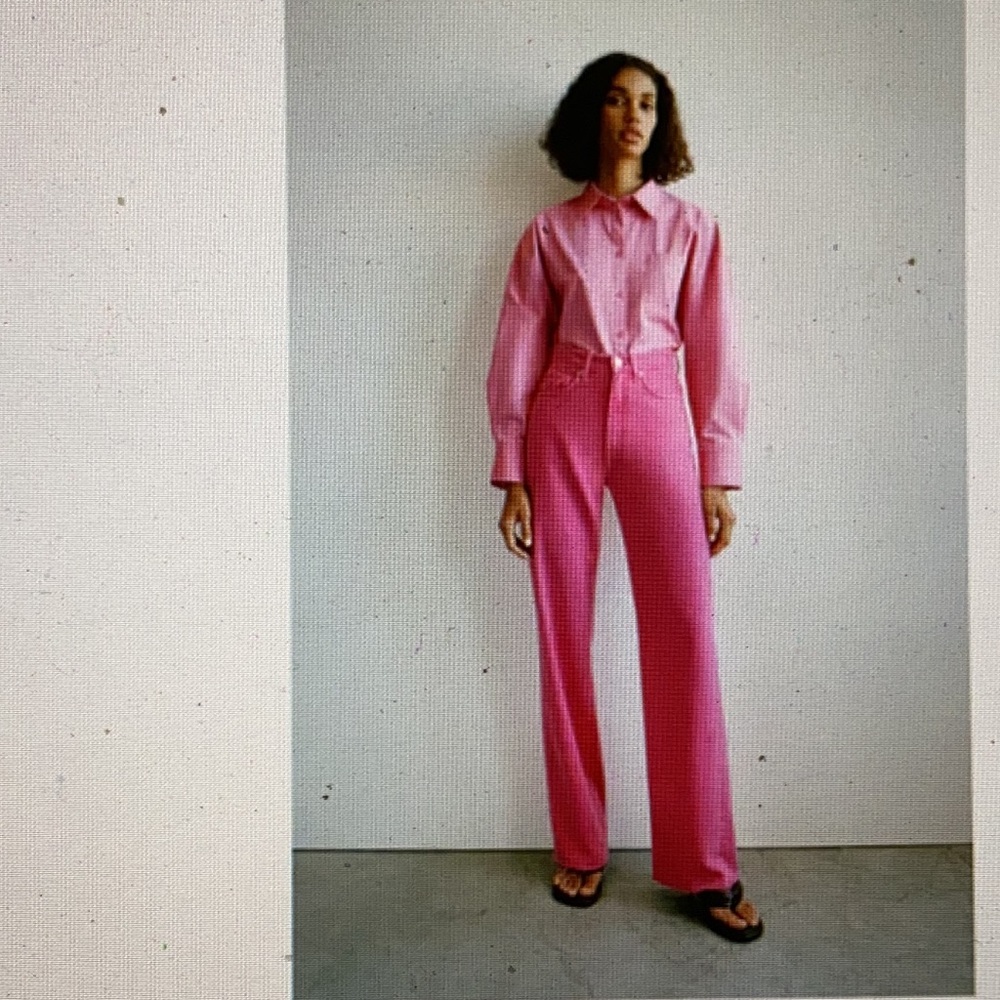 Zara solid color full length wide leg jeans pink